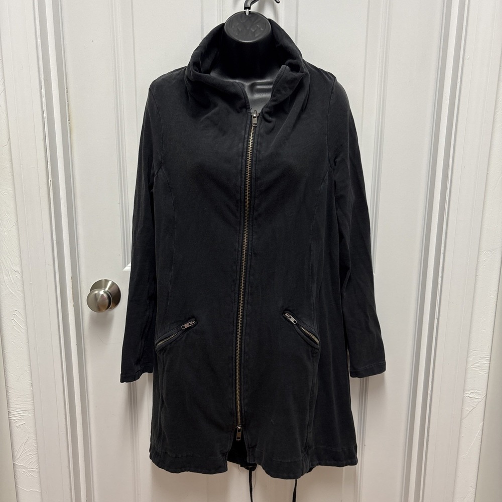 We The Free People Boho Y2K Woman's Black Long Full Zip Top‎ - Size Medium